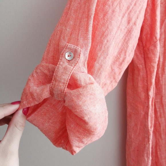 Tahari Plus Size 100% Linen Button Up Tunic Coastal Lagenlook Orange Peach 2X - Picture 7 of 15